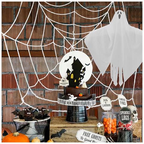 Decorazione Terrificante Per Halloween: Fantasma In Volo Con Ragnatela 21x27cm E 48cm - Foto 2