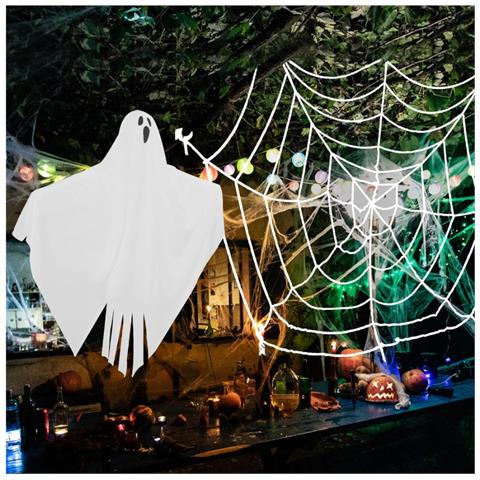 Decorazione Terrificante Per Halloween: Fantasma In Volo Con Ragnatela 21x27cm E 48cm - Foto 1