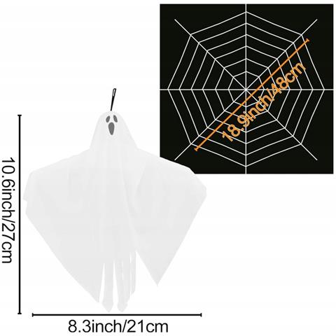 Decorazione Terrificante Per Halloween: Fantasma In Volo Con Ragnatela 21x27cm E 48cm - Foto 4