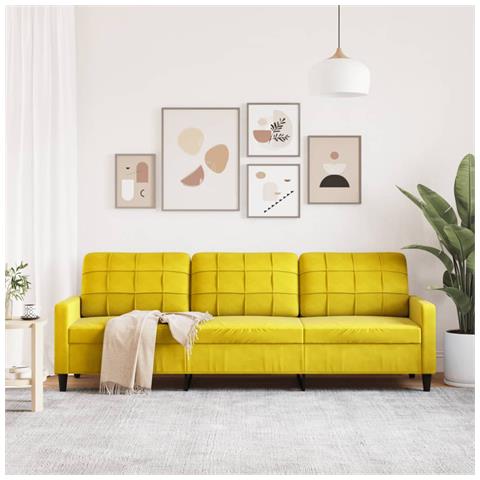 Divano A 3 Posti Giallo 210 Cm In Velluto - Foto 3