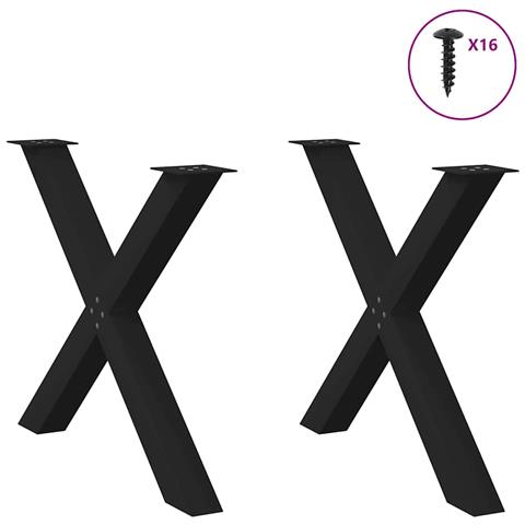 Gambe Tavolo Pranzo A Forma X 2 Pz Nero 90x(72-73) Cm Acciaio - Foto 3