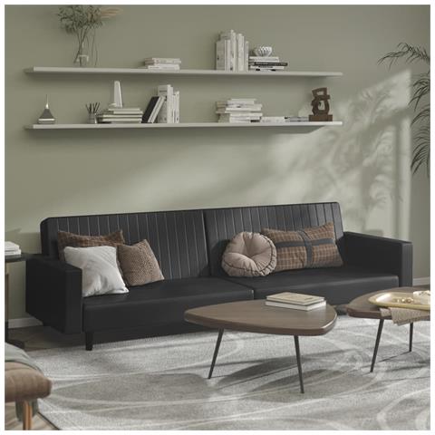 Divano Letto A 2 Posti Nero In Similpelle - Foto 8