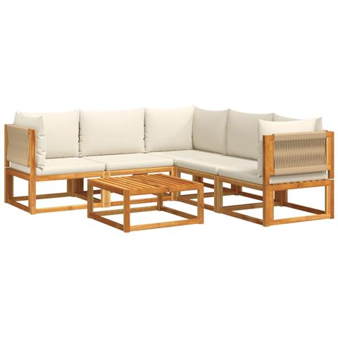 Set Di Divani Da Giardino 6 Pezzi Con Cuscini In Legno Di Acacia E Corda - Foto 1