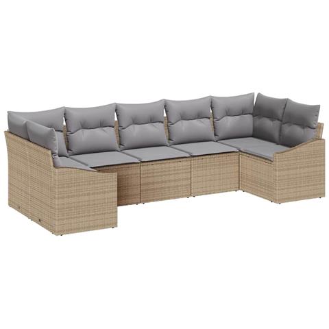 Set da giardino 7 pezzi con cuscini beige in rattan - Foto 1