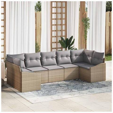 Set da giardino 7 pezzi con cuscini beige in rattan - Foto 2
