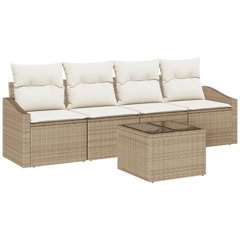 Set da Giardino da 5 Pezzi di con Cuscini Beige Poly Rattan - Foto 1