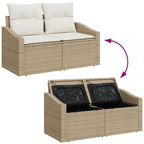 Set da Giardino da 5 Pezzi di con Cuscini Beige Poly Rattan - Foto 9