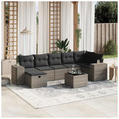 Set Divano da Giardino 8 pz con Cuscini Grigio in Polyrattan - Foto 2