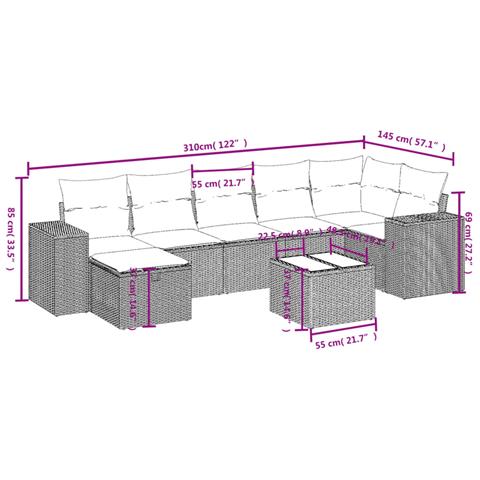 Set Divano da Giardino 8 pz con Cuscini Grigio in Polyrattan - Foto 4