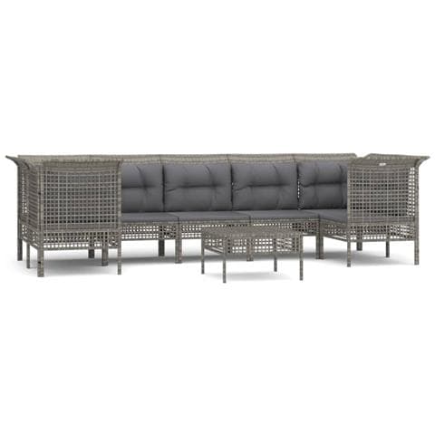 Set Divani da Giardino 8 pz con Cuscini in Polyrattan Grigio - Foto 1
