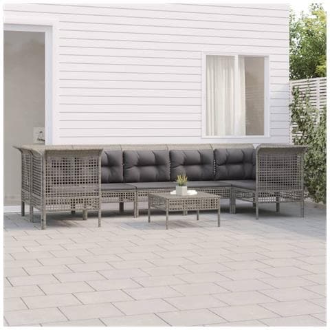 Set Divani da Giardino 8 pz con Cuscini in Polyrattan Grigio - Foto 2