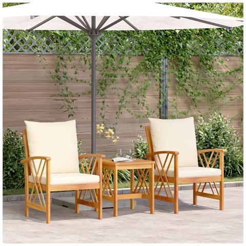 Set da giardino 3 pezzi con cuscini in legno massello di acacia - Foto 2
