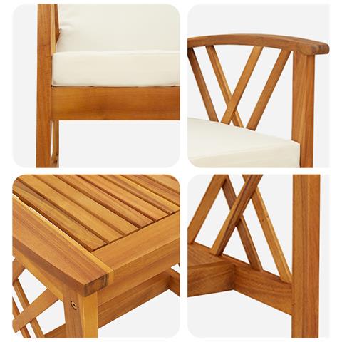 Set da giardino 3 pezzi con cuscini in legno massello di acacia - Foto 9