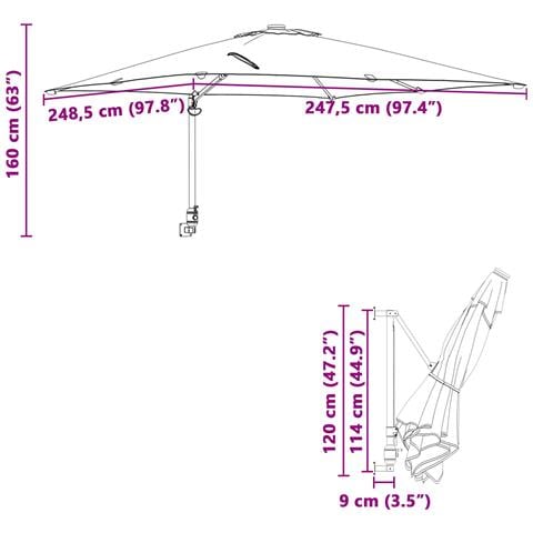 Ombrello da Patio Verde Poliestere 300 cm x 300 cm Pieghevole - Foto 9