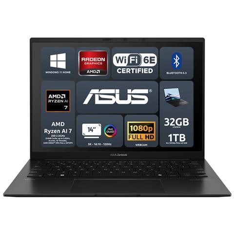 Asus Notebook Zenbook 14 Oled Um3406ka-pp147w Amd Ryzen Ai 7 350 32gb Amd Radeon Graphics Ssd 1tb 14” 3k Win11 Tastiera Retroilluminata - Foto 1