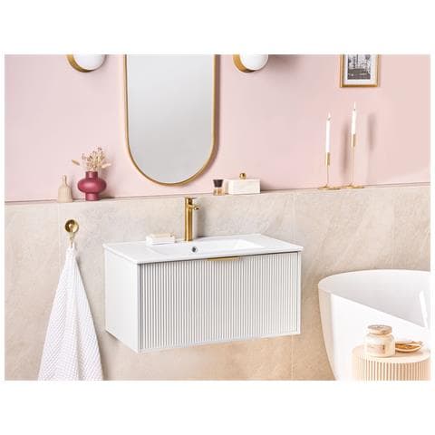 Mobiletto Con Lavabo Con Impugnatura Dorata Tilcara 80 Cm Bianco - Foto 1