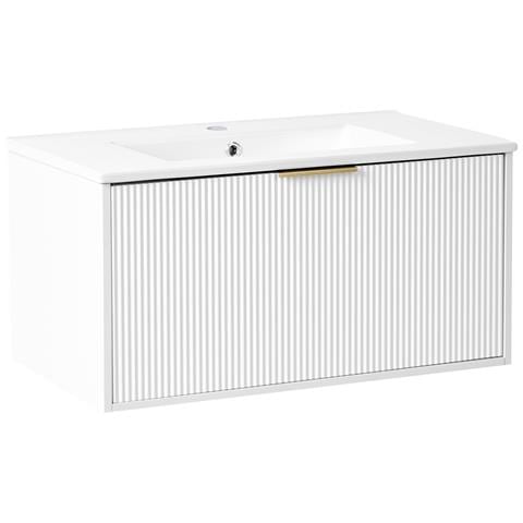 Mobiletto Con Lavabo Con Impugnatura Dorata Tilcara 80 Cm Bianco - Foto 2