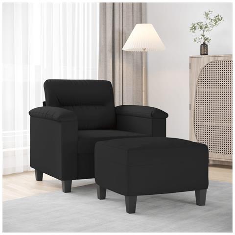 Poltrona con Poggiapiedi Nero 60 cm in Tessuto Microfibra - Foto 2