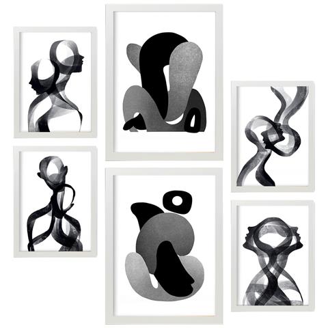 Set Di 6 Stampe Corpo Curvo In Amanti Dipinti Decorativi Estetici Astratti Per Il Tuo Soggiorno, Camera Da Letto, Casa A3 & A4 Cornice Bianca - Foto 1