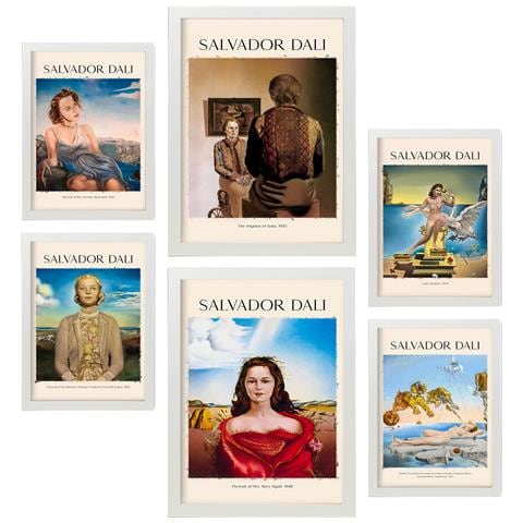 Set Di 6 Stampe Salvador Dali 2 Collezione Di Opere D'arte Quadri Decorativi Per Il Tuo Soggiorno Stampe Artistiche Da Parete Per La Casa A3 & A4 Cornice Bianca - Foto 1
