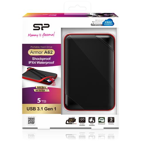 Armor A62 disco rigido esterno 5 TB 2.5" USB tipo A 3.2 Gen 1 (3.1 Gen 1) Nero, Rosso - Foto 2