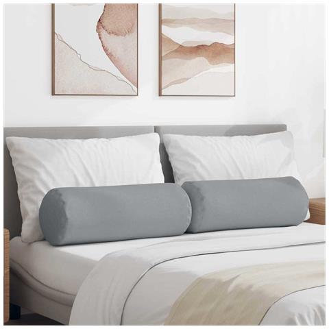 Cuscini a rullo 2 pcs Grigio chiaro Ø 25 x 70 cm Tessuto - Foto 2