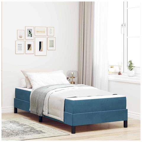 Letto a molle con materasso Blu Scuro 90 x 220 cm Tessuto - Foto 2