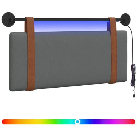 Testiera sospesa Con luce LED Grigio Scuro PU Antico - Foto 1