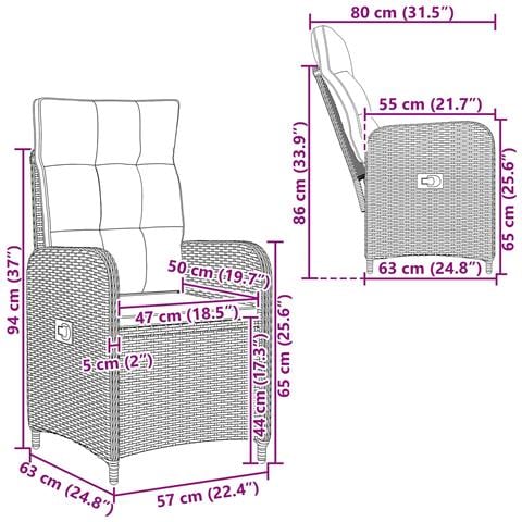 Sedia da giardino reclinabile Nero polyrattan - Foto 9