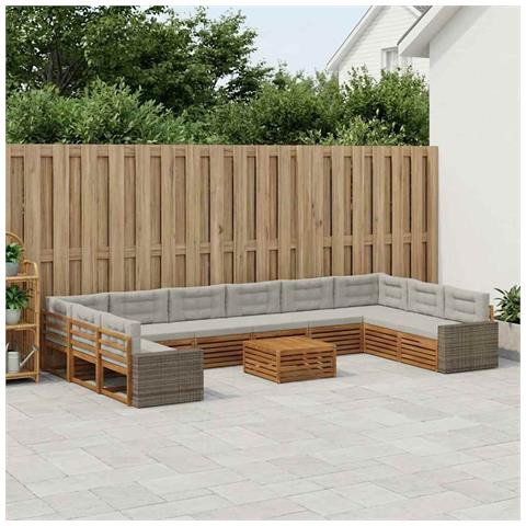 Set divani con cuscino 11 pcs Legno di Acacia Massello - Foto 2