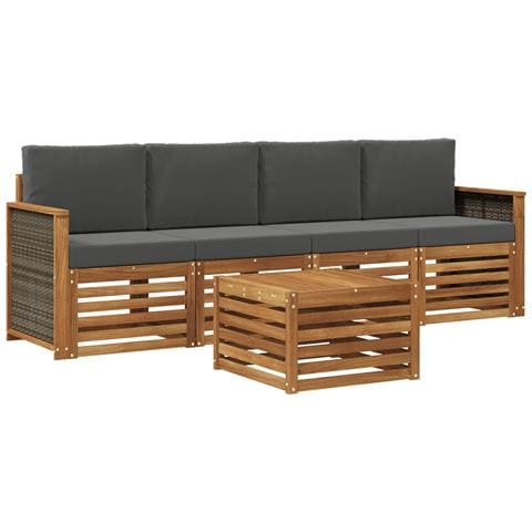 Set di divani da esterno con cuscino 5 pcs Naturale e Antracite - Foto 1