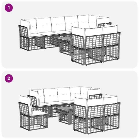 Set Divano da Giardino 9 pz Naturale e Bianco Crema polyrattan - Foto 10