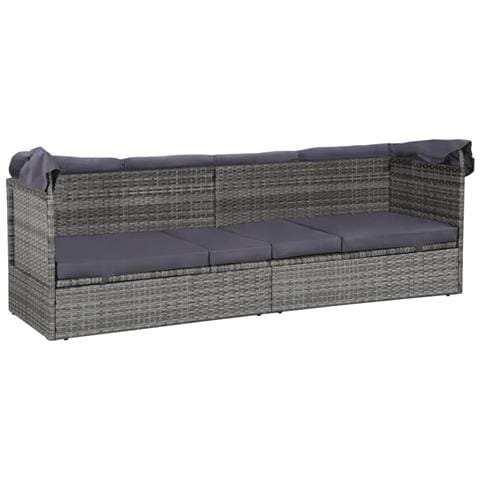 Lettino Da Esterno Con Tettuccio Polyrattan 200x62x124cm Grigio - Foto 2