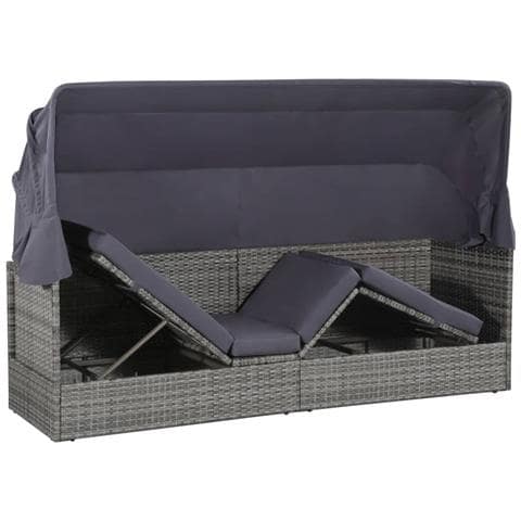 Lettino Da Esterno Con Tettuccio Polyrattan 200x62x124cm Grigio - Foto 8