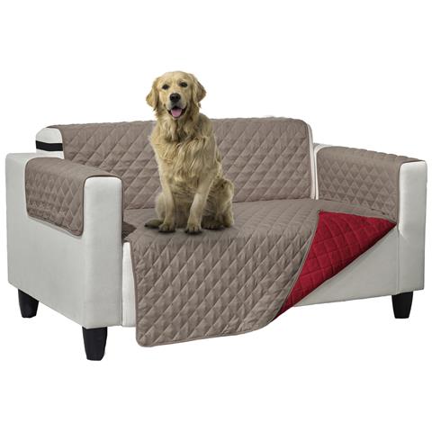 Copridivano Trapuntato Double Face Bicolor Antimacchia Modello Queen 4 Posti Tortora-rosso - Foto 9