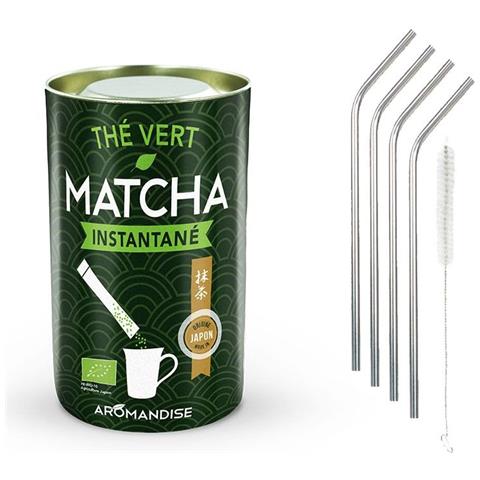 Tè Verde Matcha Istantanei In Buste + 4 Cannucce In Acciaio Inossidabile - Foto 1
