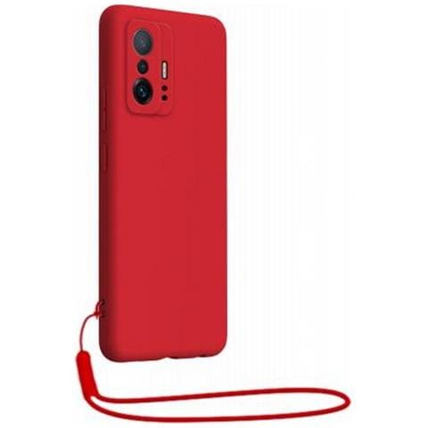 Cover Per Xiaomi 11t / 11t Pro Silicone Con Cordino Da Polso Abbinato, Rosso - Foto 1