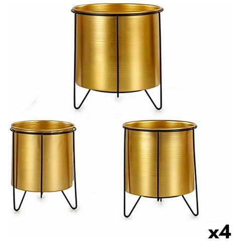 Set Di Vasi Da Fiori Nero Dorato Metallo (4 Unità) - Foto 1