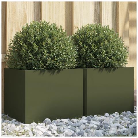 Fioriere da Giardino 2 pz Verde Oliva 32x30x29 cm in Acciaio - Foto 2