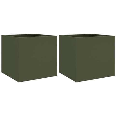 Fioriere da Giardino 2 pz Verde Oliva 32x30x29 cm in Acciaio - Foto 1