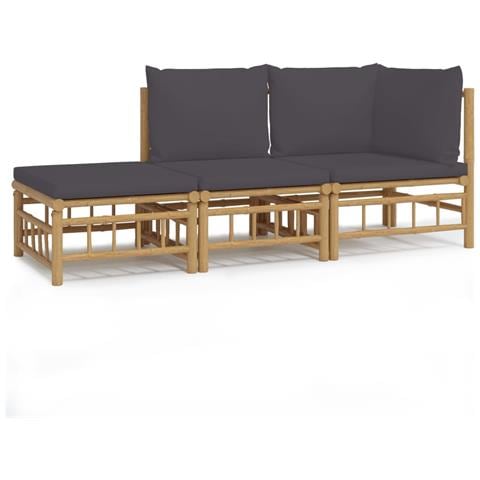 Set Salotto da Giardino 3pz con Cuscini Grigio Scuro Bambù - Foto 1