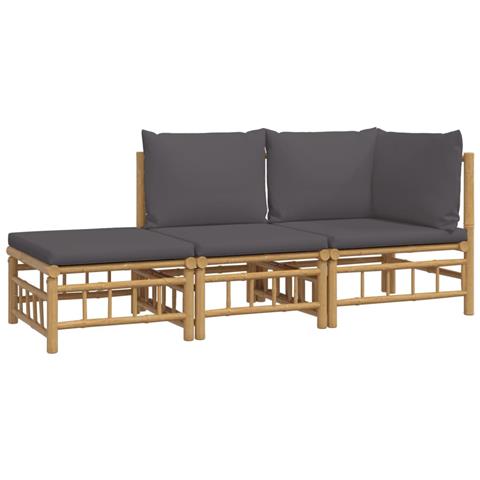 Set Salotto da Giardino 3pz con Cuscini Grigio Scuro Bambù - Foto 2