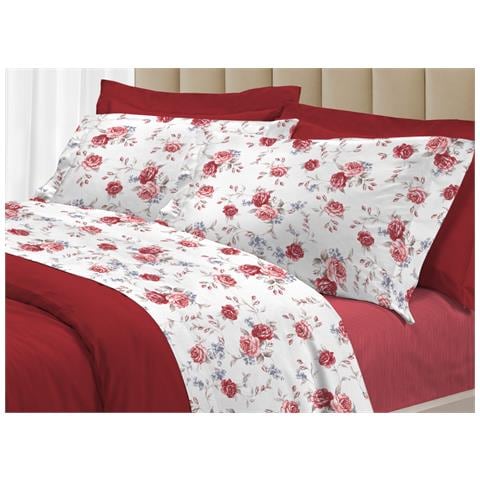Completo Lenzuola Letto 100% Cotone Made Italy 3027 Disegno Sanderson Singolo Rosso - Foto 1