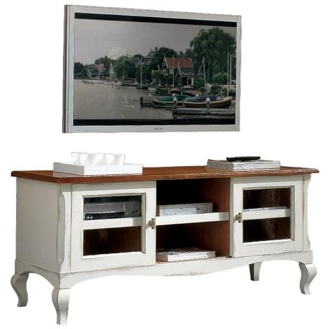 Porta Tv 2 Porte Scorrevoli Shabby Legno Bianco Consumato 146x50x65 - Foto 1
