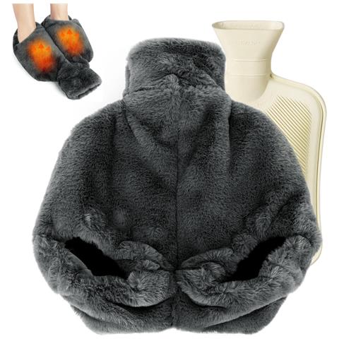 Set Di Borse Per L'acqua Calda In Peluche Grigio Con Grande Borsa Per L'acqua Calda In Gomma Gray - Foto 1