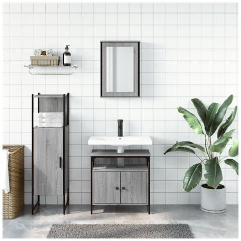 Set Mobili Da Bagno 3 Pz Grigio Sonoma In Legno Multistrato - Foto 3
