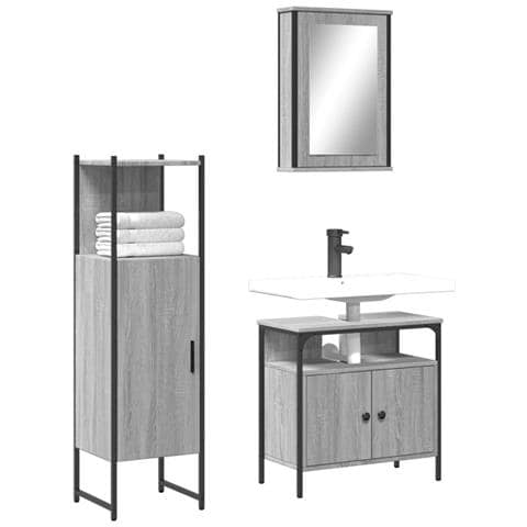 Set Mobili Da Bagno 3 Pz Grigio Sonoma In Legno Multistrato - Foto 1