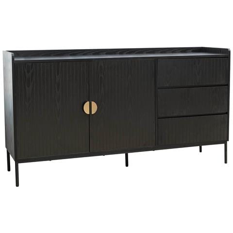 Credenza 2 ante 3 cassetti - 120x40x75 cm - frontale a righe verticali - Legno MDF - Bianco