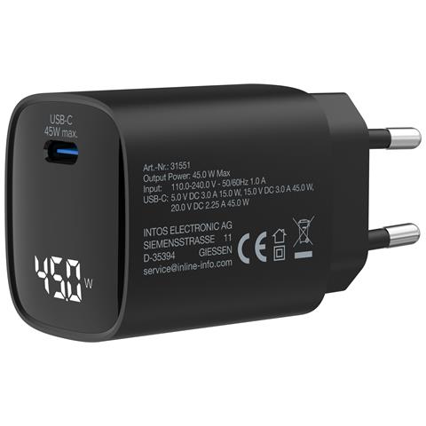 Alimentatore USB PD, caricatore GaN, 1 porte, USB-C, 45W, con display - Foto 3