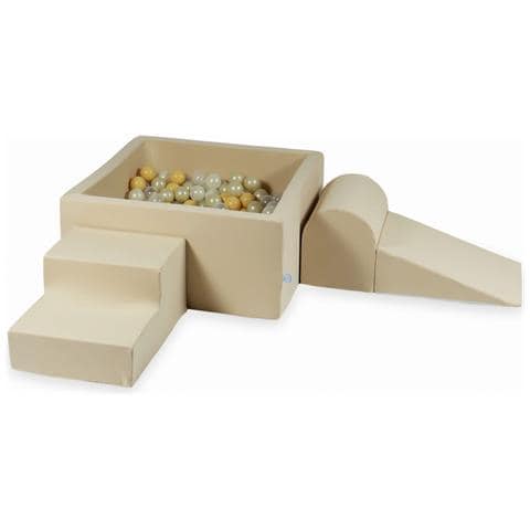 Foam Speelset Met Vierkant Zwembad 90x90x40 Beige + 400 Ballen (transparant, Zeemeermineffect, Licht Goud, Beige) - Foto 1